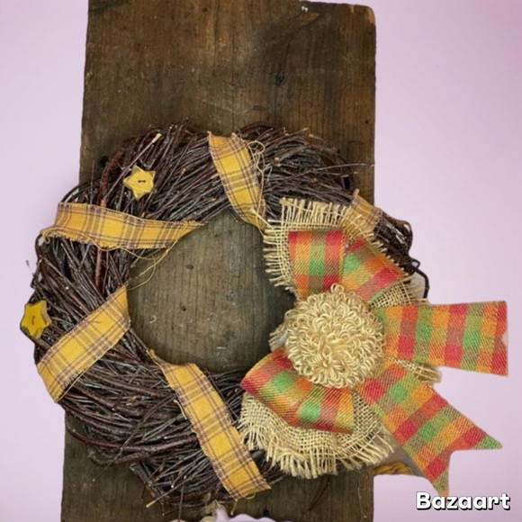New thanksgiving 18x19 primitive Americana barnwood wreath pie gather handmade - Picture 2 of 3
